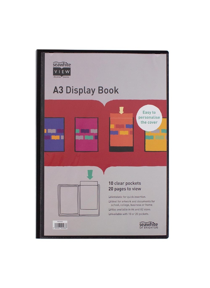 A3 Black Cover Display Book, 10 clear pockets Artesaver